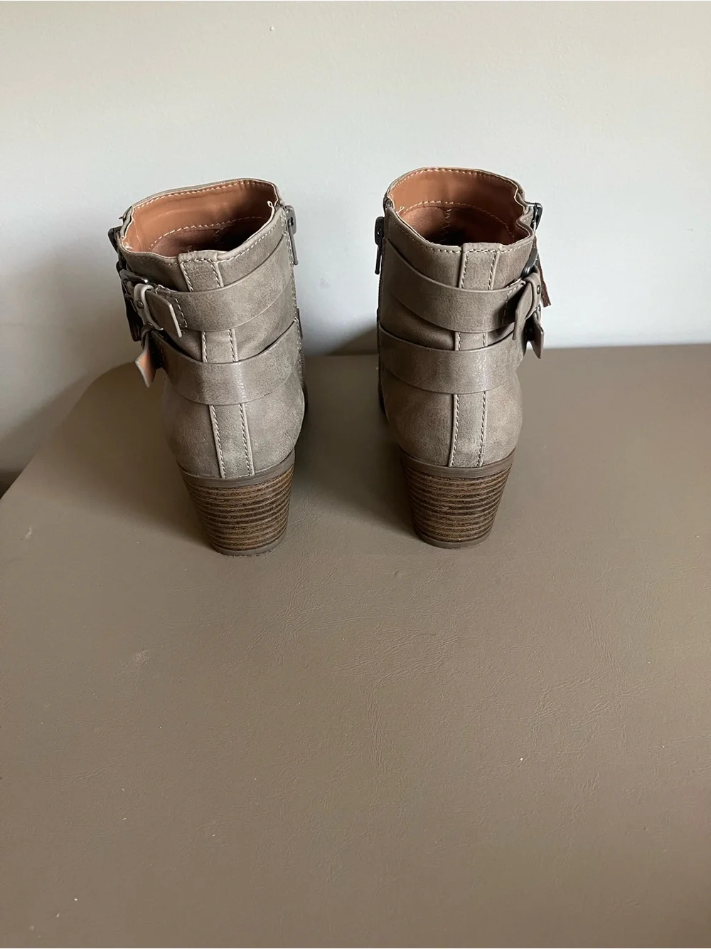 Indigo Taupe Ankle Booties with Buckle Strap